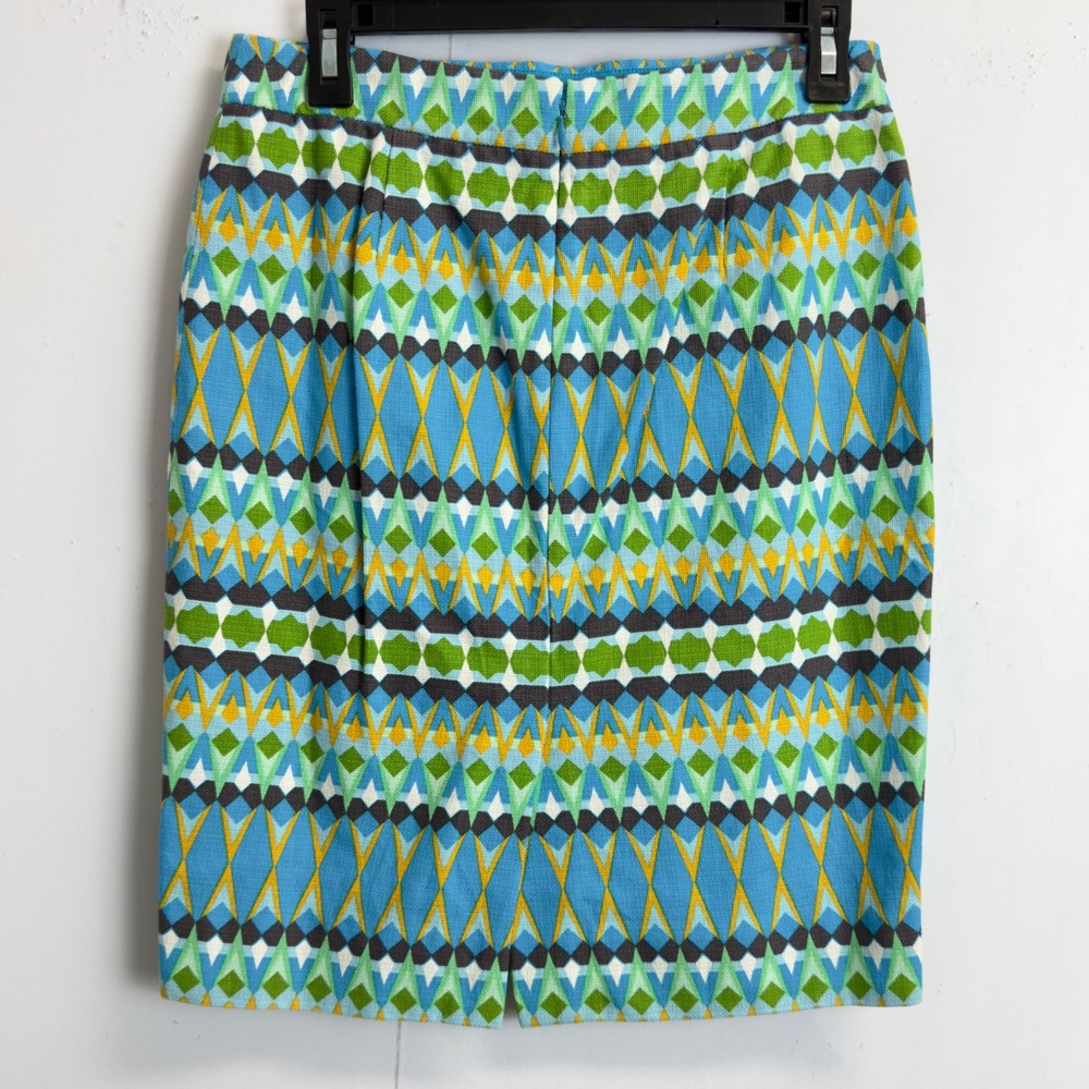 Geometric Diamond Print Pencil Skirt Womens 2 Blue Green Knee‎ Length Graphic - Picture 8 of 12
